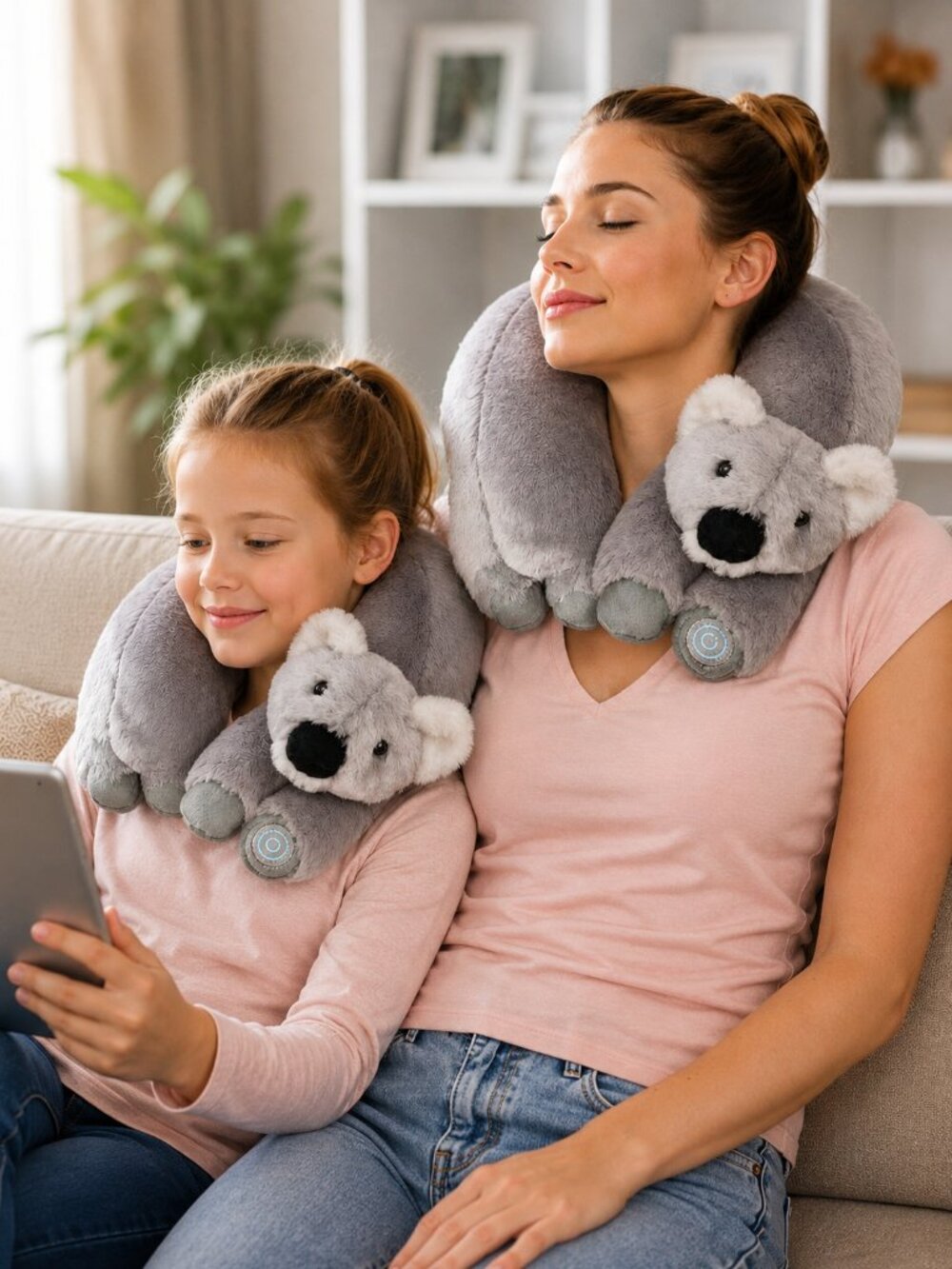 HealthTouch Koala Vibration Neck Massager NIB Plush Cordless Travel Pillow